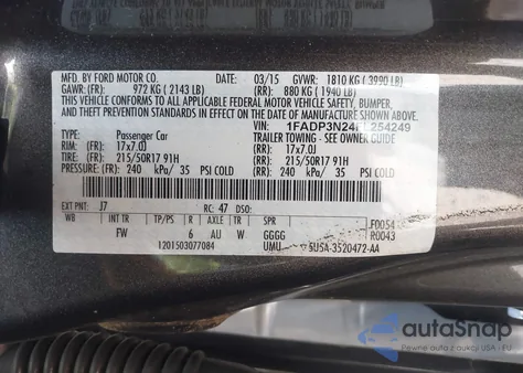 2015 Ford Focus Titanium из США, поврежденный, VIN 1FADP3N24FL254249